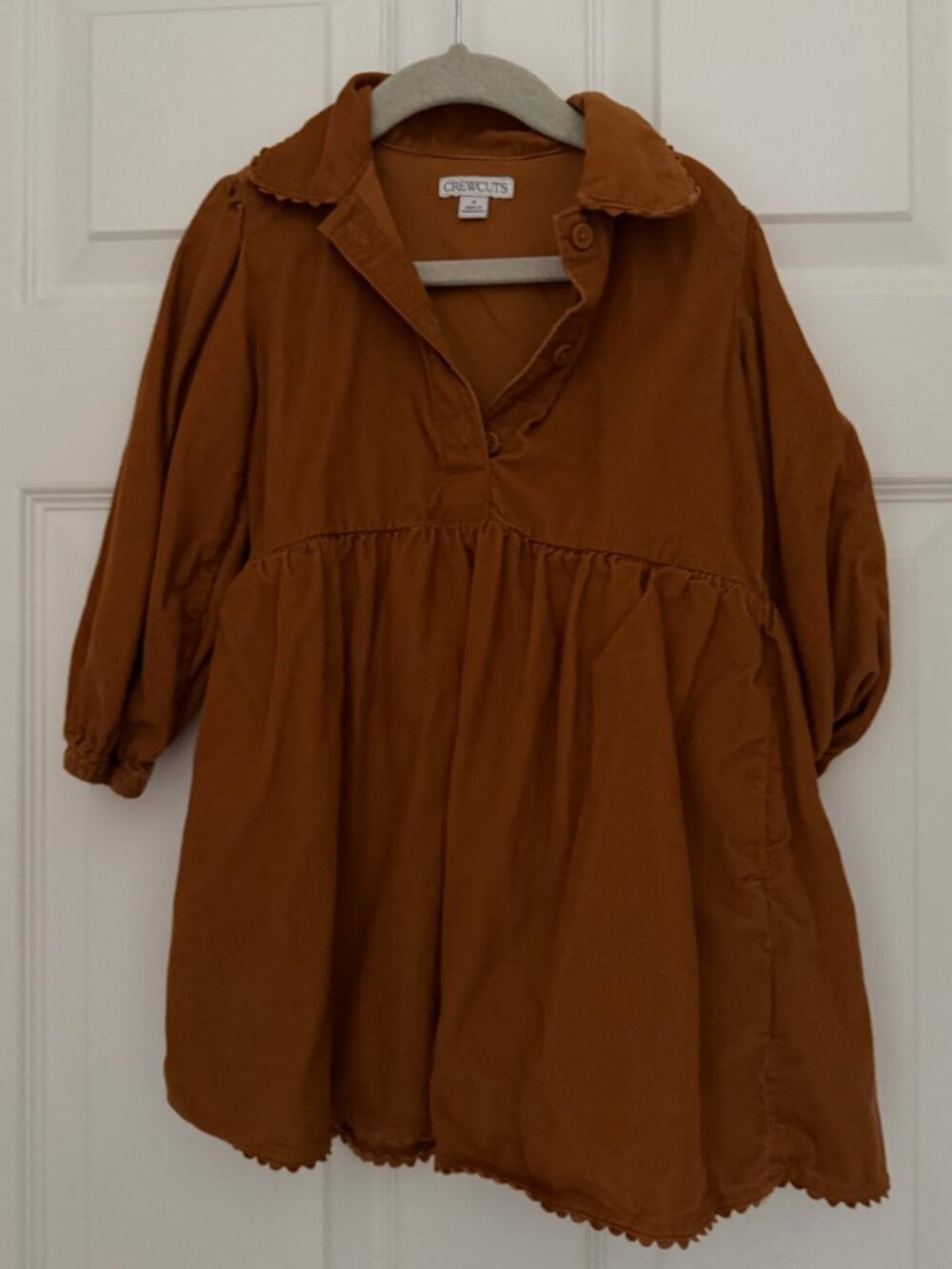 J.Crew Crewcuts Girls Rust Brown Corduroy Puff Sleeve Babydoll Dress